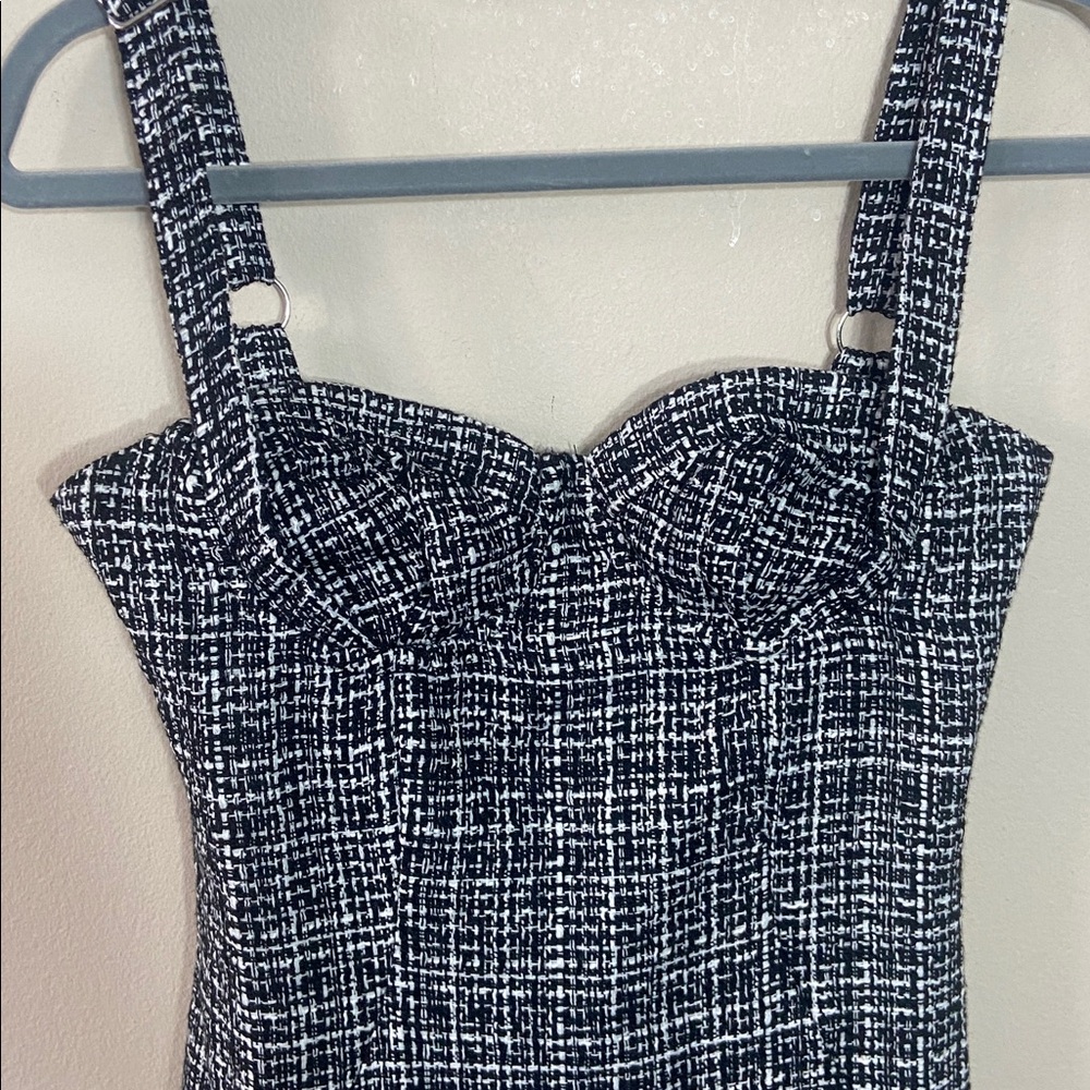 Salty Tweed Mini Dress Bustier Underwire Black White Structured Bodycon Small - Picture 2 of 7